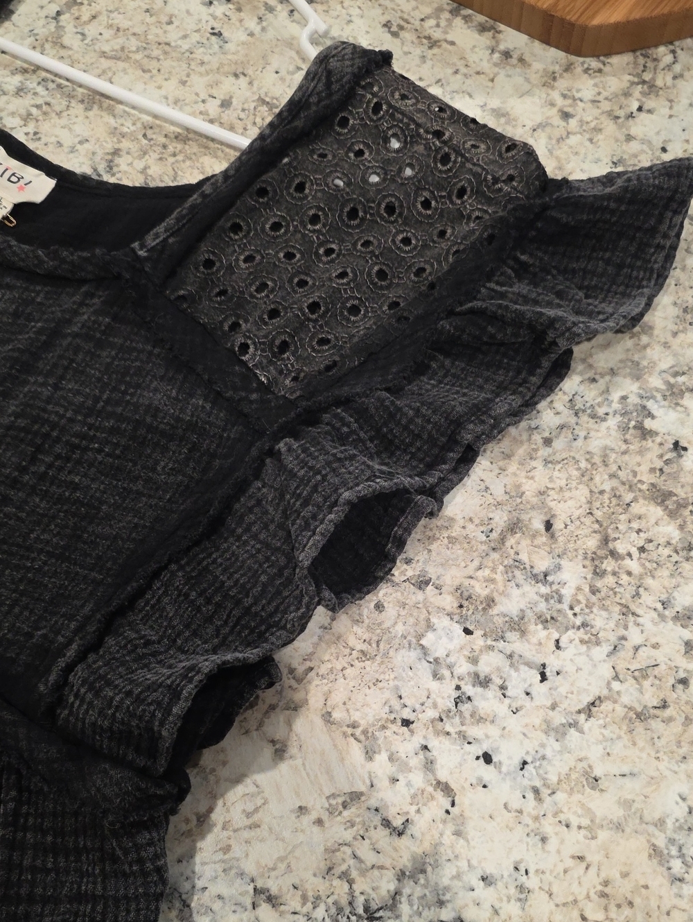 BiBi Black Eyelet Ruffle Peplum Top - Picture 3 of 5